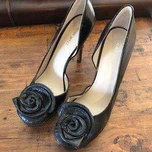 Nine West peep toe pump with rosette detail